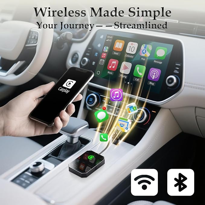 Wireless CarPlay Adapter for iPhone, Converts Factory Wired CarPlay to Wireless, Plug and Play Car Play Wireless Adapter, Auto Connect Dongle for Apple Car Play for Cars from 2016 and iOS 10+