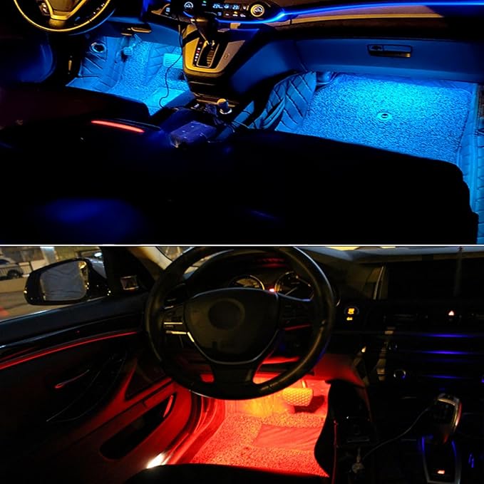 USB Adapter Light Strip, Car Neon Decorative Light, Car Ambient Lighting Kit, 8 Color Strip App, Interior Light, Music Sync Mode,for Cars, Pickups and SUVs, 4 Light Strips, 5V