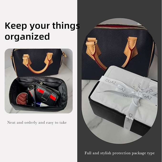 DGAZ Silk Purse Organizer Insert Fits LV Speedy 16/20/25/30/35/45 bags，Silky Smooth Bag Organizer，Luxury Handbag & Tote Shaper（Black，New nano 16）