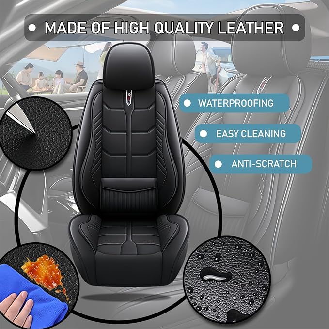 Leather Car Seat Covers Fit for Toyota Corolla Hatchback 2019-2024, 5 Seater Car Seat Cover, Premium Waterproof, Scratch Resistant Car Interior Accessories (Full Set Black)