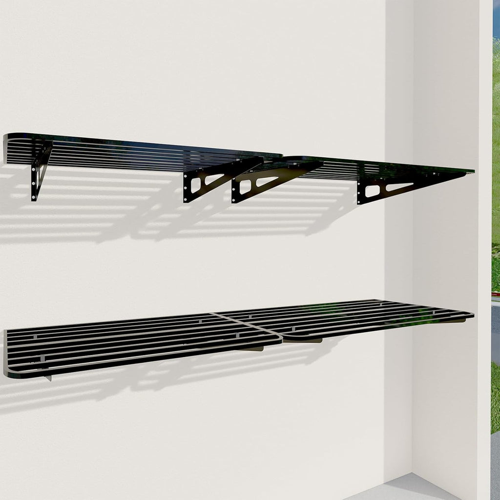 4-Pack 2x4ft Garage Shelving Wall Mounted, 4 ShelfTotal 16 ft(L) Garage Wall Storage, Heavy-Duty Storage Shelves, perfect for holding storage bins, boxes, sporting goods, tools, and more. Space-Saving