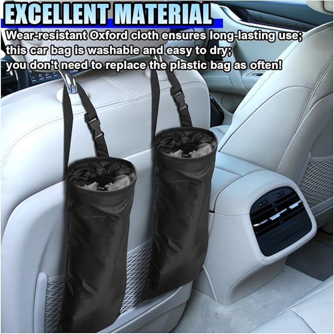 2PCS Hanging Car Garbage Bag for Back Seat - Universal Detachable Trash Bag Car Garbage Can with Elastic Opening, Washable Auto Trash Can Storage Bags for Outdoor Traveling & Home Use (2PCS)