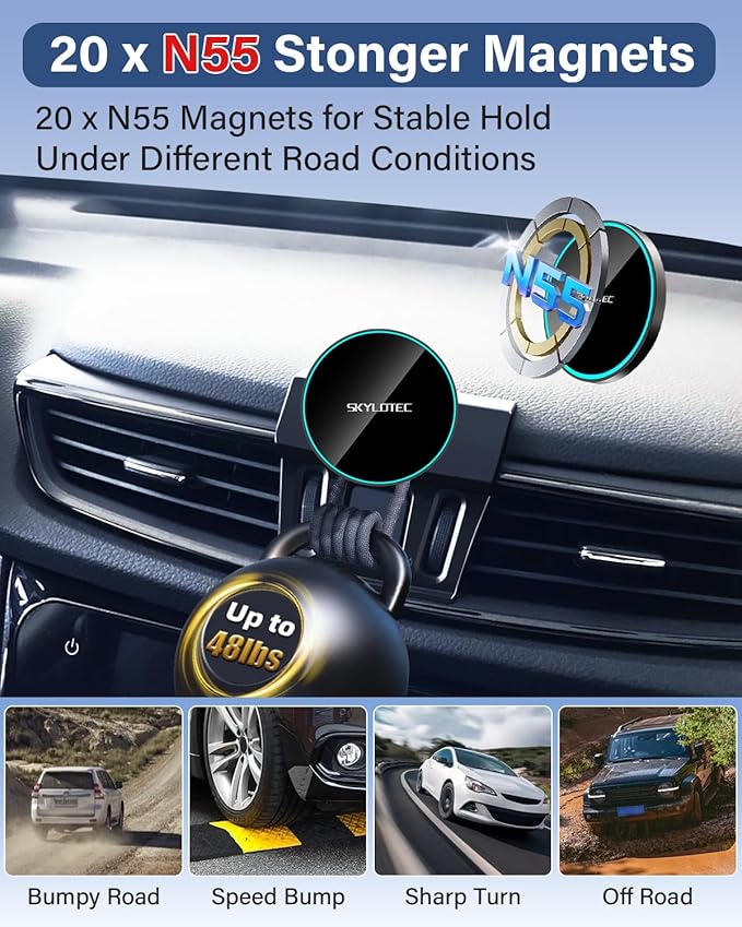 SKYLOTEC Phone Mount for Toyota RAV4 2013-2018 Accessories Car Magnetic Phone Holder Compatible with MagSafe, Strong Magnets Fast Wireless Charger Cell Phone Base