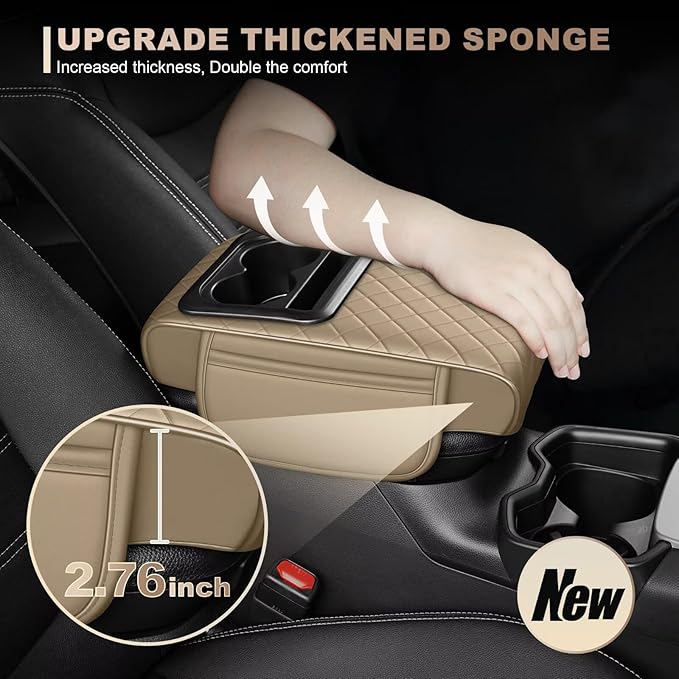 Center Console Cover Fit for Venza Faux Leather Car Armrest Cushion with Storage Bags, Cup Holder ＆ Phone Storage Multifunctional Middle Console Cover(Beige)