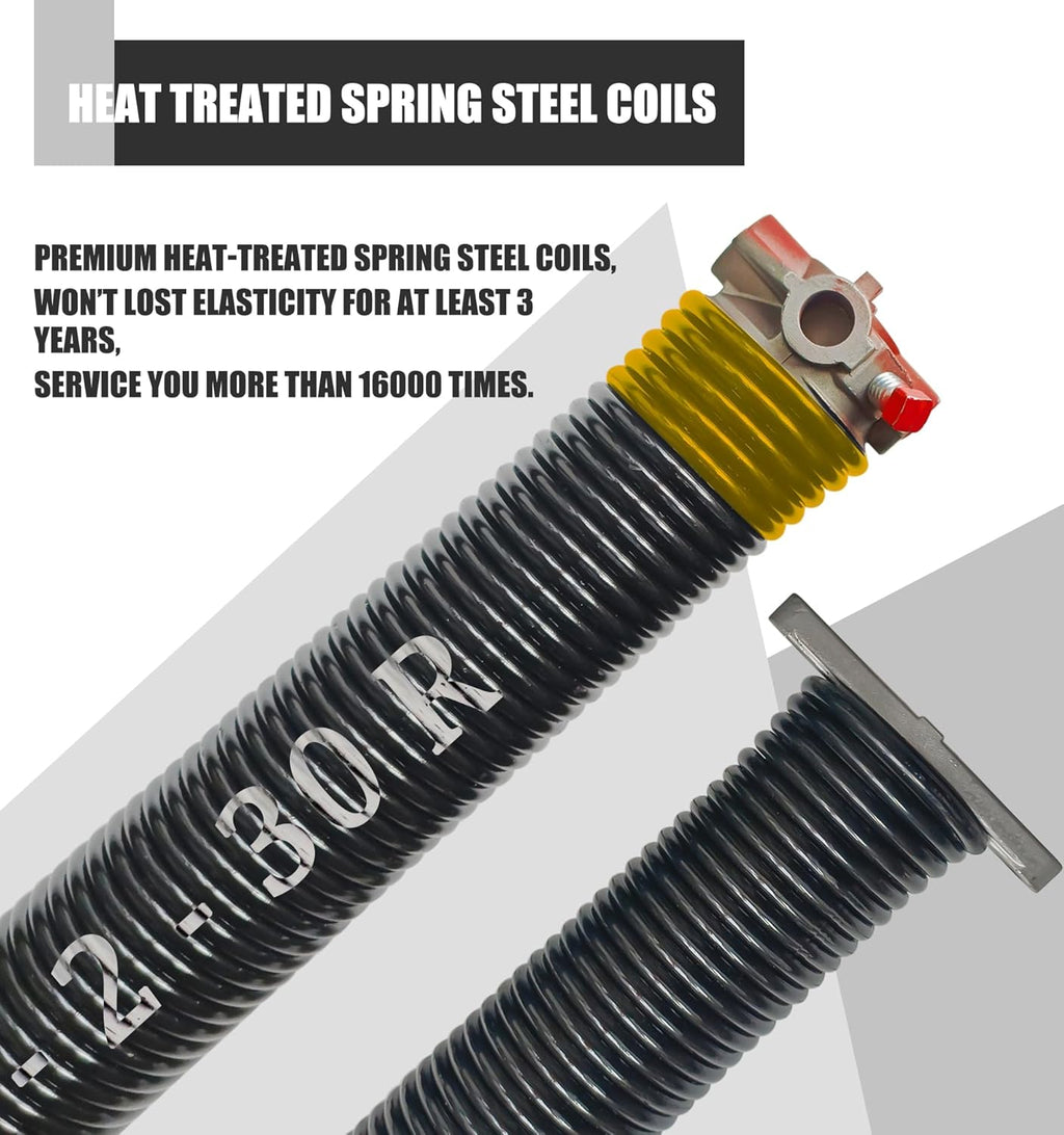 Garage Door Torsion Spring Set, Pair of 2" Electrophoresis Coated Garage Door Spring Replacement with 2 Non-Slip Winding Bars and Bearing, Minimum 16000 Cycles (.250x2x30")