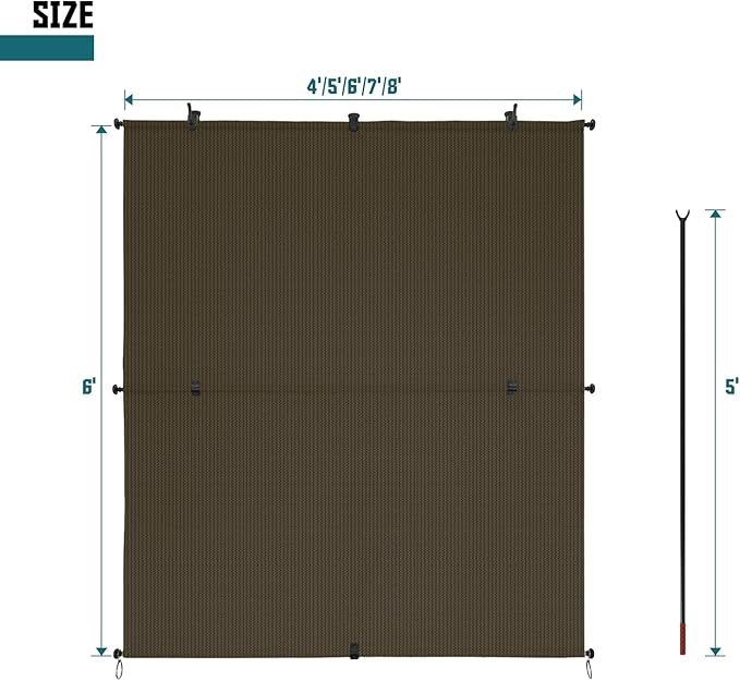 Bynbbur 5'W x 13'H Outdoor Patio Shades Foldable Roller Blinds, 220 GSM Sun Shade Roll Up Porch Screens Exterior Shade Cloth for Deck Pergola Backyard, Brown