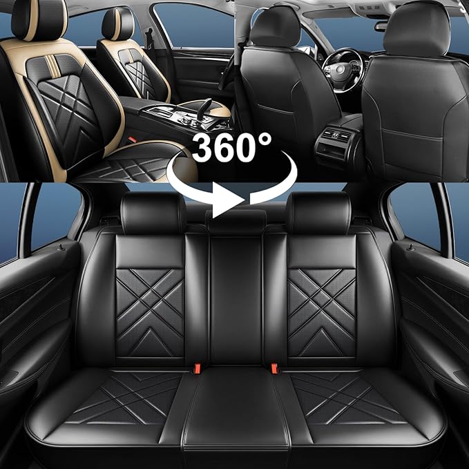 CX-50 Car Seat Covers Fit for Mazda CX-50 2023-2026, Full Coverage Premium Leather Waterproof Breathable Seat Covers, Automotive Seat Protectors, Airbag Compatible(Full Set Seats, Black Beige)