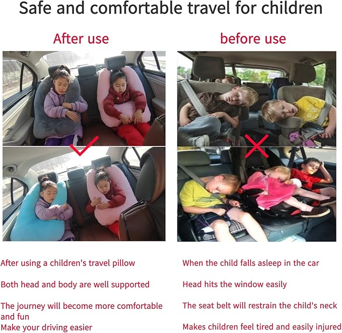 Travel Pillow Car Pillow Kid Car Sleeping The Sleeping Aid for Adults and Kids on Road Trips Kids Travel Pillow Colorful Blue