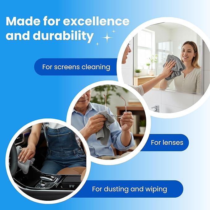 Microfiber Cleaning Cloth Grey 12 Pack Premium Microfiber Towels for Cars, Lint Free, Scratch-Free, Highly Absorbent, Reusable Cleaning Rags for Car, 320 GSM Household, Kitchen, Window, 12" x 12"