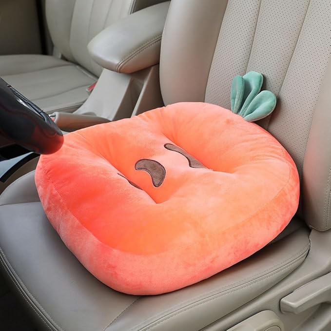 Cartoon Plush Car Booster Seat Cushion, Cute Funny Car Seat Cushion Heightening,Chair Cushion for Office Sofa Living Room (Carrot)