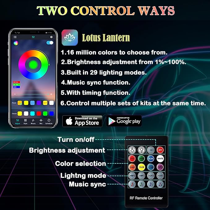 DEHERANE Interior Car LED Strip Lights, RGB 6 in 1 Ambient Lighting Kit with 315 inches Integrated Fiber Optic, 16 Million Colors Car Interior Lights with Wireless APP& Remote Control, Sync to Music