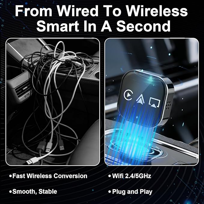 2026 Upgrade 3 in 1 CarPlay Adapter,Screen Mirroring Adapter for Car,Adapter for iPhone/Apple/Android Phone to Car Screen, Auto Connect(Black)