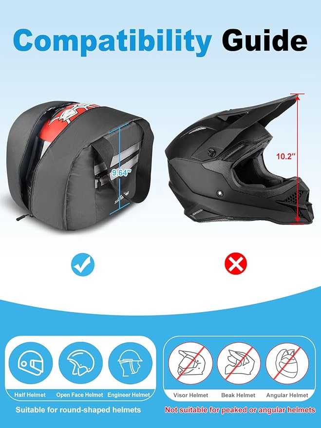 Motorcycle Helmet Bag, 16L Moto Helmet Bag with Pocket & Strap,Waterproof Powersports Storage Bags with Soft Rubber Zips & Reflective Strip, Not Suitable for Peaked or Angular Helmet, Small