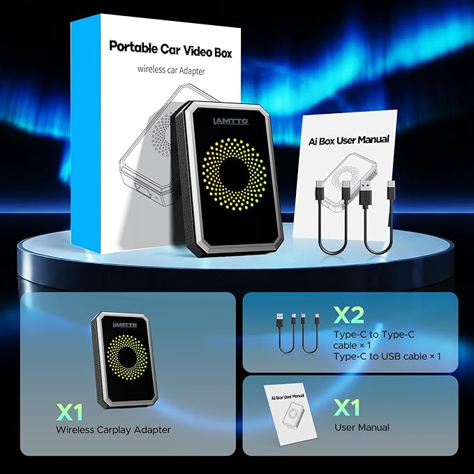 LAMTTO 3-in-1 Wireless Carplay Android Auto Adapter Built-in Net-Flix YouTube Tiktok Apps Magic Box Video Player with 5.8GHz WiFi USB Drive Convert Wired to Wireless for OEM CarPlay Cars (2016-2024)
