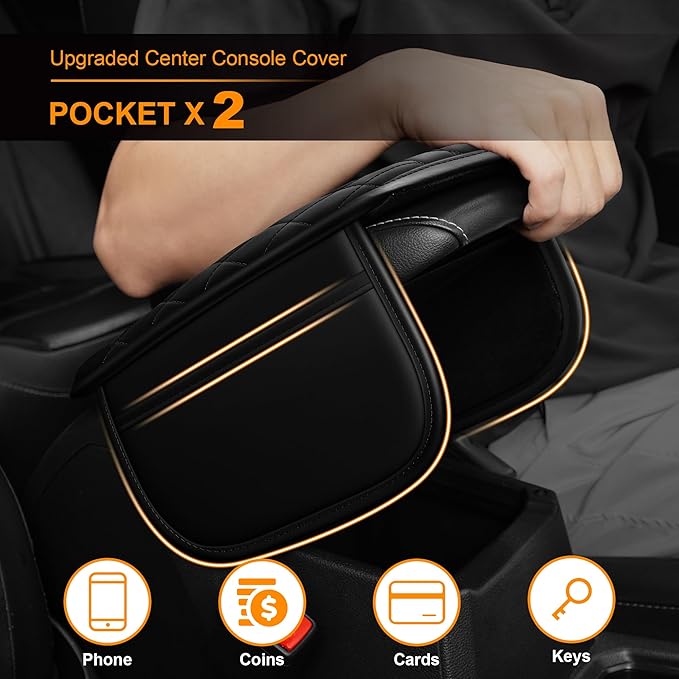 Center Console Cover for Cars Fit for Jeep Renegade Leather Armrest Covers with 2 Storage Bags(Black)