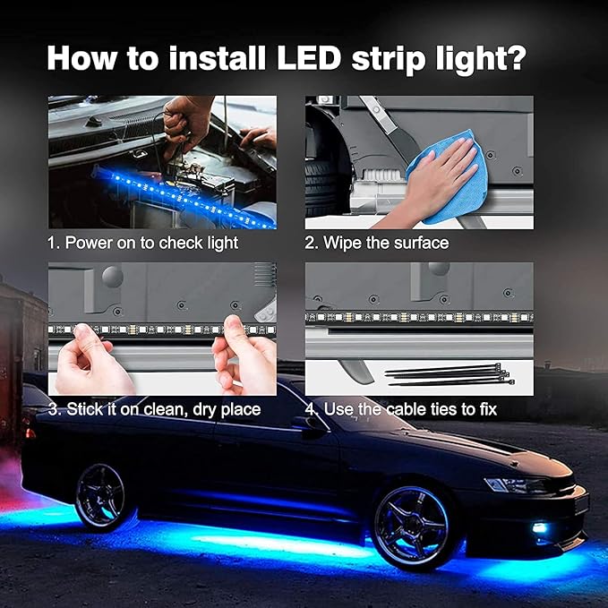 Underglow Car Lights, 6 pcs RGB-IC Smart LED Lights with APP Control and Remote Control, Dream Color Chasing DIY Music Mode, Underglow Kit for Car, SUVs, Trucks (Dream Color)