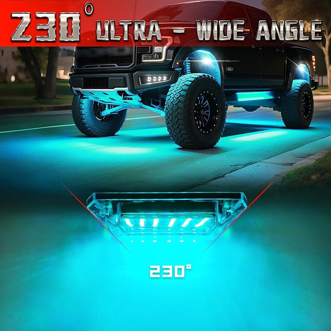 6 Pods Full Angle RGB LED Rock Lights for ATV UTV RZR Offroad Golf Cart SXS Truck Jeeps,Waterproof Multicolor Neon Underglow Kit with APP/RF Remote, 12Volt Underbody Lights