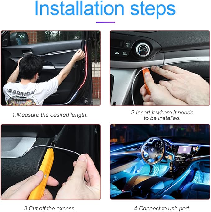 EL Wire LED Strip Lights, USB Auto Neon Light Strip with Sewing Edge, 16FT Electroluminescent Car Ambient Lighting Kit with Fuse Protection, Car Decoration Accessory (Green/16FT)
