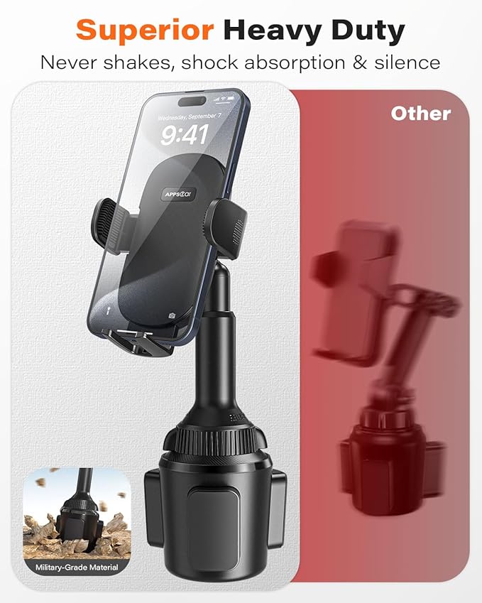 APPS2Car Universal Car Cup Phone Holder | Quick Extension Long Arm | 360° Swivel | Adjustable for iPhone, Samsung, Google, and All Smartphones | Stable & No Shake Design