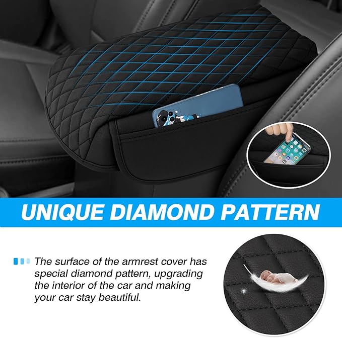 FIILINES Center Console Cover for Ford Maverick 2022-2026, Armrest Cover Leather Pad Cushion Maverick Accessories Armrest Cover Anti-Scratch Black