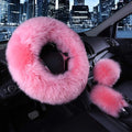 1 Set 3 Pcs Car Steering Wheel Cover & Handbrake Cover & Gear Shift Cover Set Faux Wool Warm Winter (Pink-3pcs)