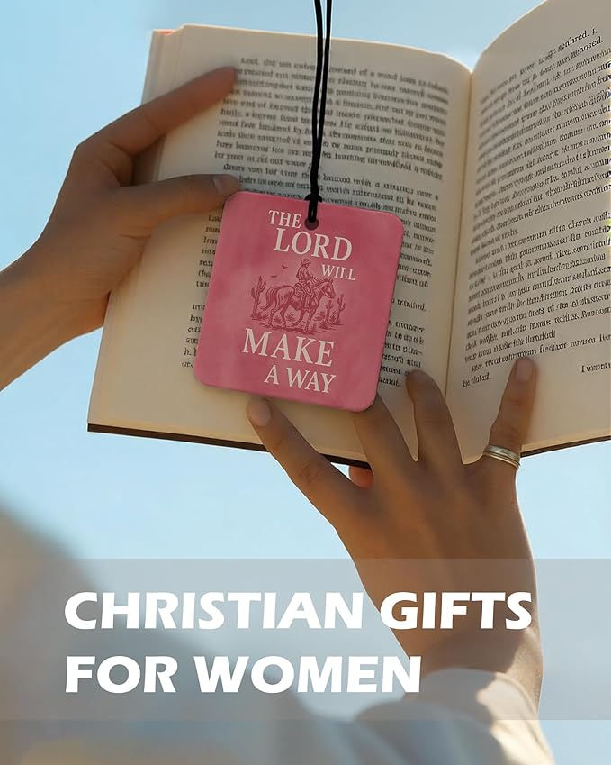 Pink Western Christian Square Citrus Car Air Freshener 4 Pcs, Southwestern Desert Cowgirl Religious Hanging Air Freshener for Cars Bathroom Dorm Books Decor, Western Accessories Gifts for Women