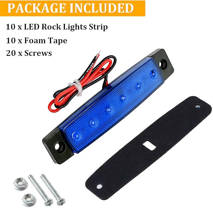 PSEQT 10 Pcs LED Rock Strip Lights Car Exterior Underglow Wheel Fender Well Lighting Kits Waterproof for Golf Cart Wrangler Offroad Truck RV UTV ATV Snowmobile (Blue)