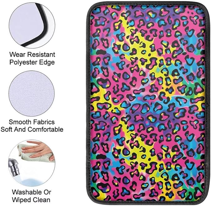 Leopard Print Auto Center Console Armrest Pad Universal Car Center Console Cover Seat Box Cover for Sedan, Van, SUV, Truck Car Accessorie