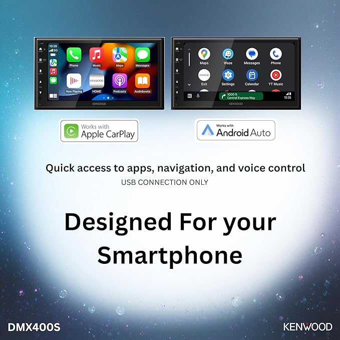 KENWOOD DMX400S 6.8" Capacitive Touchscreen Digital Multimedia Receiver – Apple CarPlay, Android Auto, Bluetooth, USB Mirroring, 13-Band EQ
