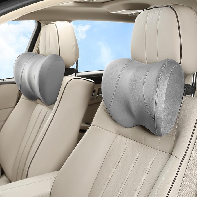 Car Neck Pillow Adjustable Up and Down Style 2 Pack,Car Headrest Pillow for Neck Support Relieves Driving Fatigue, Soft Memory Form and Ergonomic Design Fits Most Heights and Car Seats (Gary)