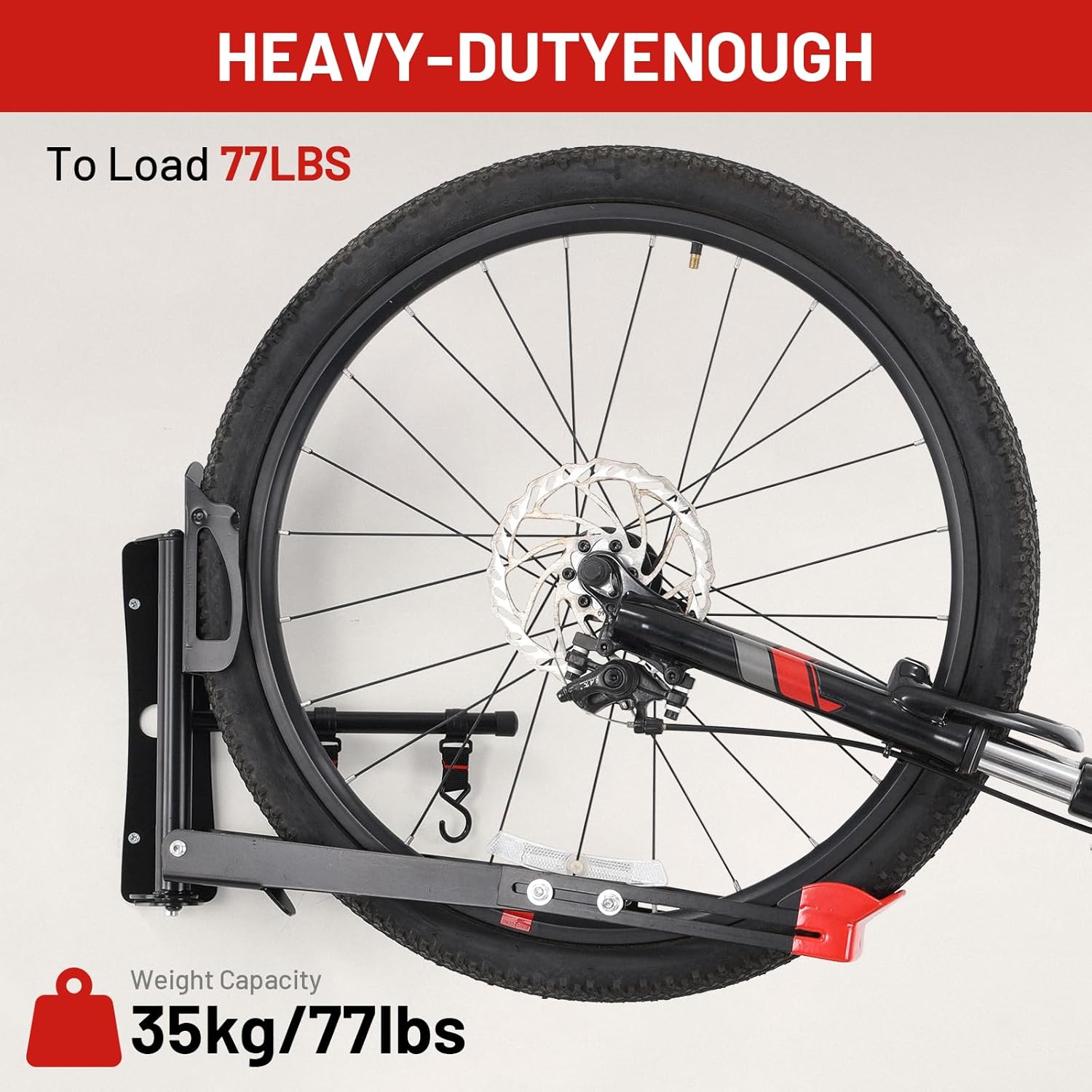 Bike Wall Mount Rack Adjustable & Foldable Garage Bike Rack with Swivel Design & 2 Storage Hooks, Fits 20"-29" Bikes, Holds Up to 77 lbs, Easy Install & Space-Saving Bike Storage 1 Pack