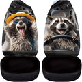Funny Front Seat Covers for Cars Happy Raccoon Soft Bucket Seat Covers Scratchproof Premium Polyester Seat Covers for SUV Vans Sedans Trucks