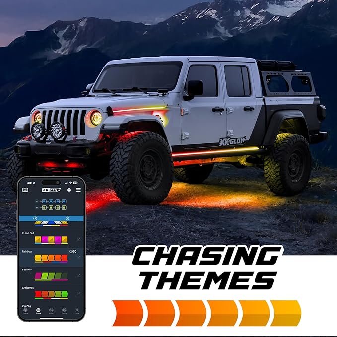 XKmax Atomix Body Panel LED Light Strip for Jeep | RGB Color Chasing & App | XKGLOW (Hood + Running Board Kit)