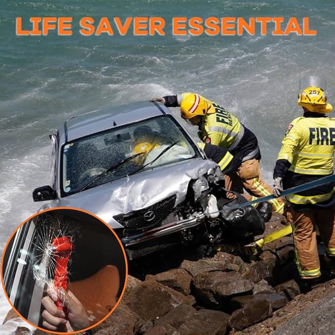 SINSEN Car Safety Hammer, Window Glass Hammer Breaker and Seat Belt Cutter Emergency Escape Tool Auto Car Escape 2-in-1 for Family Rescue & Automotive Escape Tools, Reflective Tape, Set of 4 (T-04)