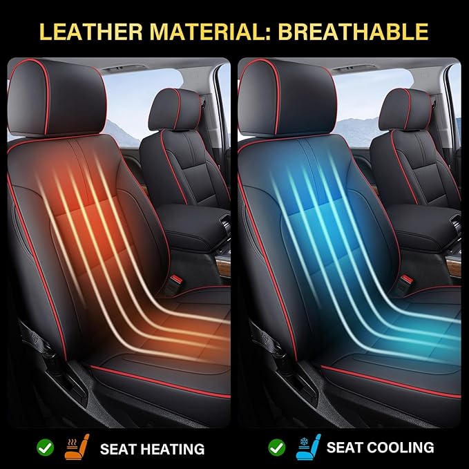 Coverado Car Seat Covers Full Set Faux Leather-Custom Fit Chevy Silverado/GMC Sierra (2007-2013 & 2019-2026 1500, 2020-2026 2500HD/3500HD) Compatible with Crew/Double/Extended Cab (Red)