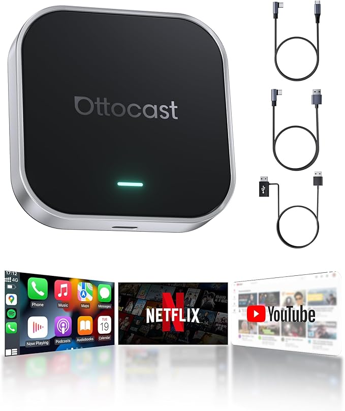OTTOCAST 2025 Wireless CarPlay & Android Auto Adapter,Android 13 Magic CarPlay Box for Netflix/YouTube/TikTok +,FOTA Update,Split Screen,Plug & Play,Auto Bluetooth Connection,App Download,E2