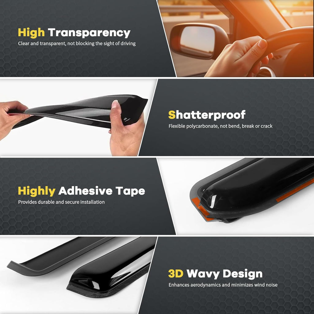 4 PCS in-Channel Rain Guards for Trucks 2019-2024 Dodge Ram 1500 Quad Cab, Smoke Tinted Window Deflectors, Extra Durable Vent Window Visors, Vent Shade Shield 2020 2021 2022 2023