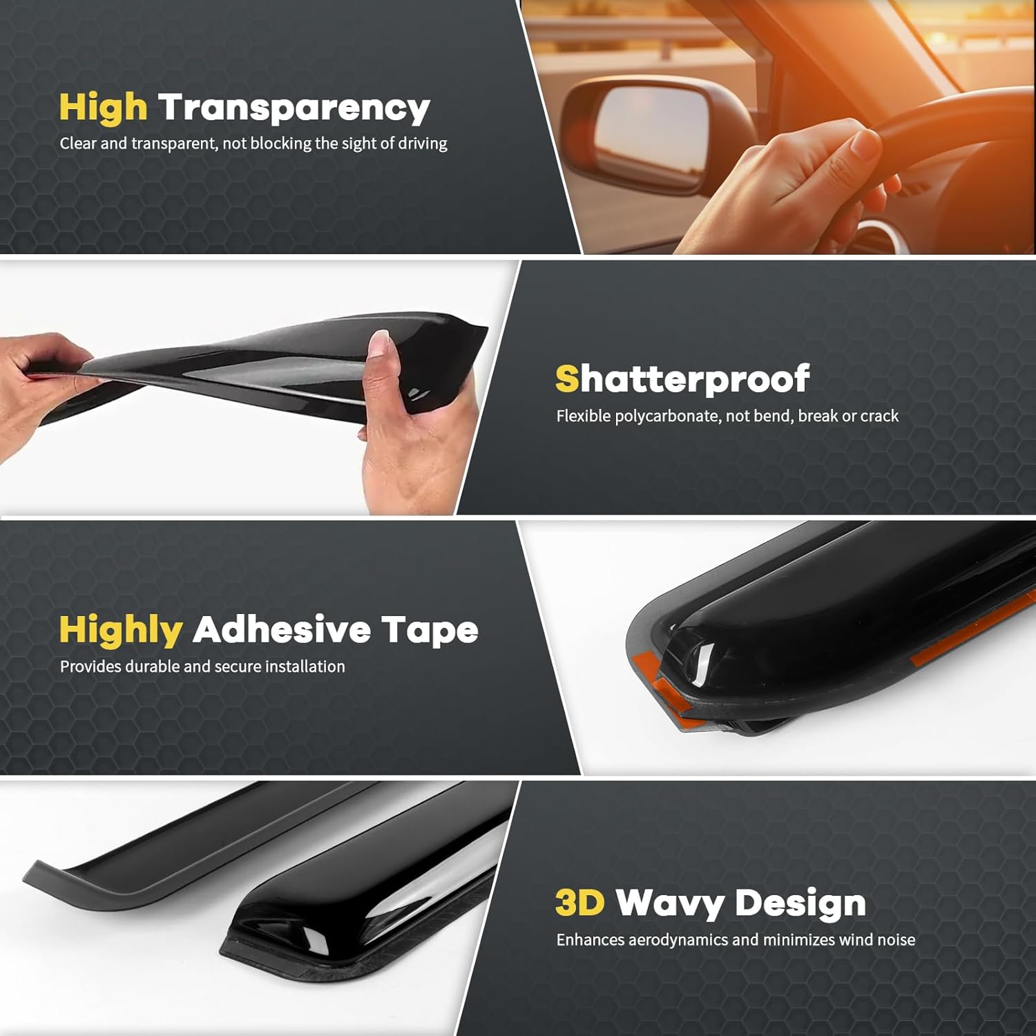 4pcs in Channel Rain Guards for 2021 2022 2023 2024 2025 Toyota Highlander, Extra Durable Side Window Wind Deflectors, Smoke Tinted Vent Window Visors Shade Shield for Cars