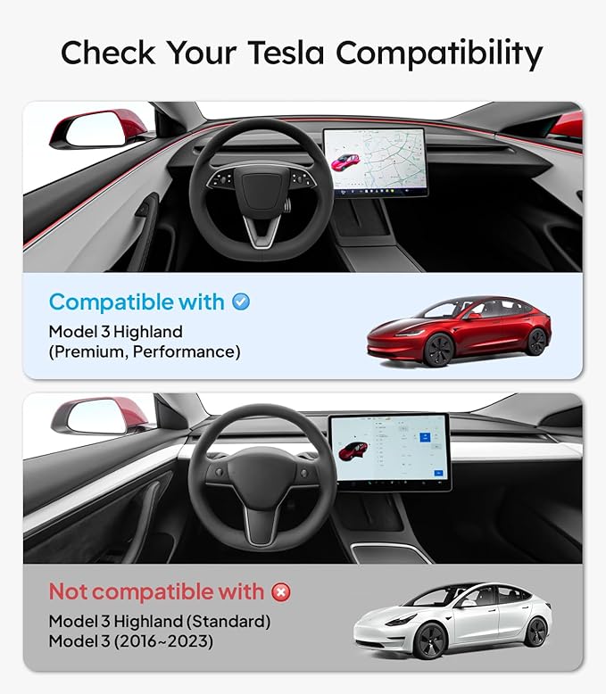 Wigoo 2025 Upgrade Tesla Model 3 Highland Accessories Rear Center Console Organizer [Partitioned Storage & Stable Installation] Backseat Storage Box for Tesla Model 3 2024~2026 - Obsidian Series