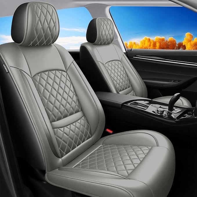 Fit Elantra Car Seat Covers for Hyundai Elantra 2017-2025 2026 - Premium Leather, Waterproof, All-Weather, Airbag Compatible, Anti-Slip, Breathable, Seat Protectors, Full Set, Gary