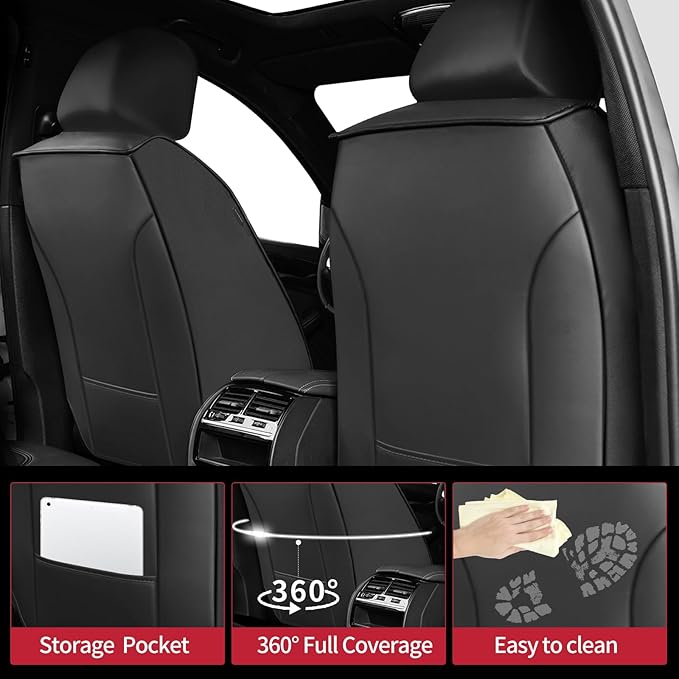 Fit Santa Cruz Car Seat Covers for Hyundai Santa Cruz 2022-2025 2026-Upgraded Premium Waterproof & Breathable Leather,Airbag Compatible, All-Weather Seat Cushion Protector (Full Set,Black+Red)