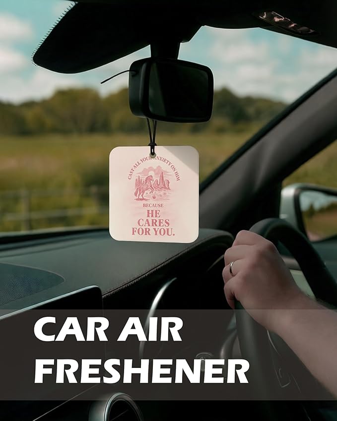 Pink Western Christian Square Citrus Car Air Freshener 4 Pcs, Southwestern Desert Cowgirl Religious Hanging Air Freshener for Cars Bathroom Dorm Books Decor, Western Accessories Gifts for Women