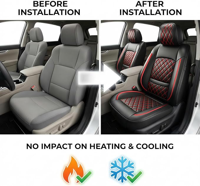 Fit for Sonata Car Seat Covers Compatible with Hyundai Sonata 2004-2026-Waterproof Breathable Leather Automotive Seat Cushions Protector, Airbag Compatible, Full Set 5 Seats(Redline)