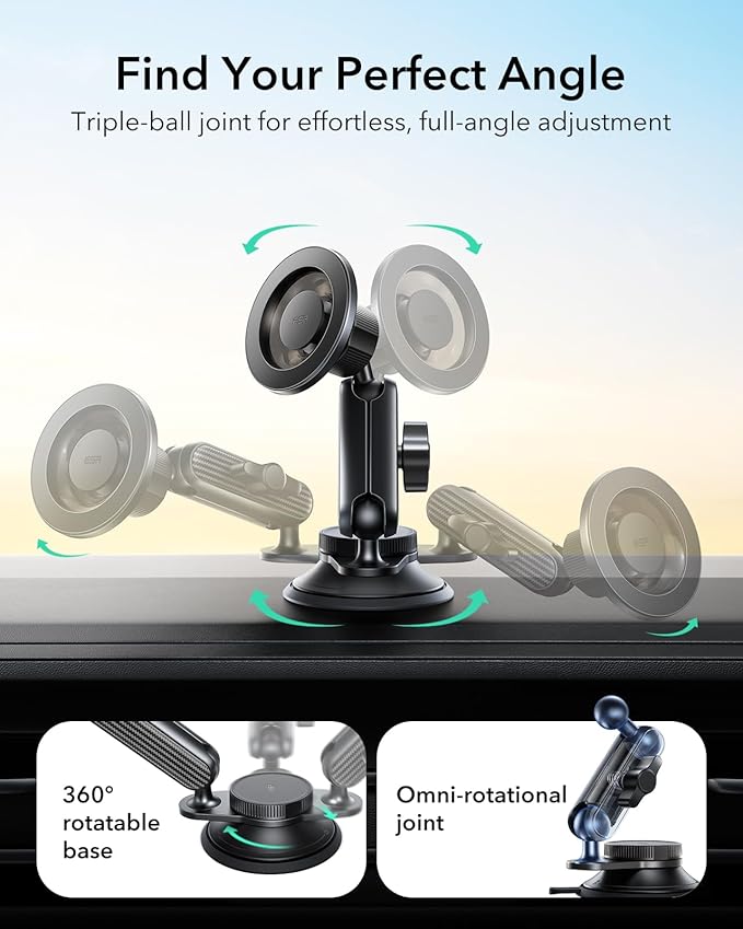 ESR OmniLock for MagSafe Car Mount, Vacuum Magnetic Car Mount, 360° Adjustable Car Magnetic Phone Holder,Suction Cup Phone Holders for Your Car,for iPhone 17e/17/16/15/14/13/12/Samsung,All Smartphones