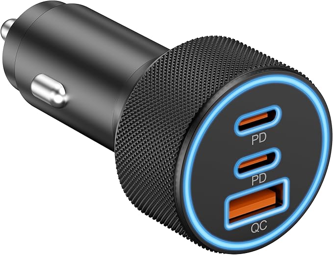 USB C Car Charger, 3-Port 67W Dual USB-C & USB-A Car Power Adapter PD/QC Fast Charging Cigarette Lighter for iPhone 17/16/15/14/13/12/11 Pro Max, iPad, Samsung Galaxy S25 S24/S23/S22, Pixel, Android