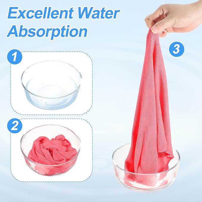 HARFINGTON 4 Pack Microfiber Cleaning Cloth, 28" x 12" Multi-Functional Cleaning Towels Reusable Absorbent Rags for Car Wash Kitchen Household Window Clean, Rose Red