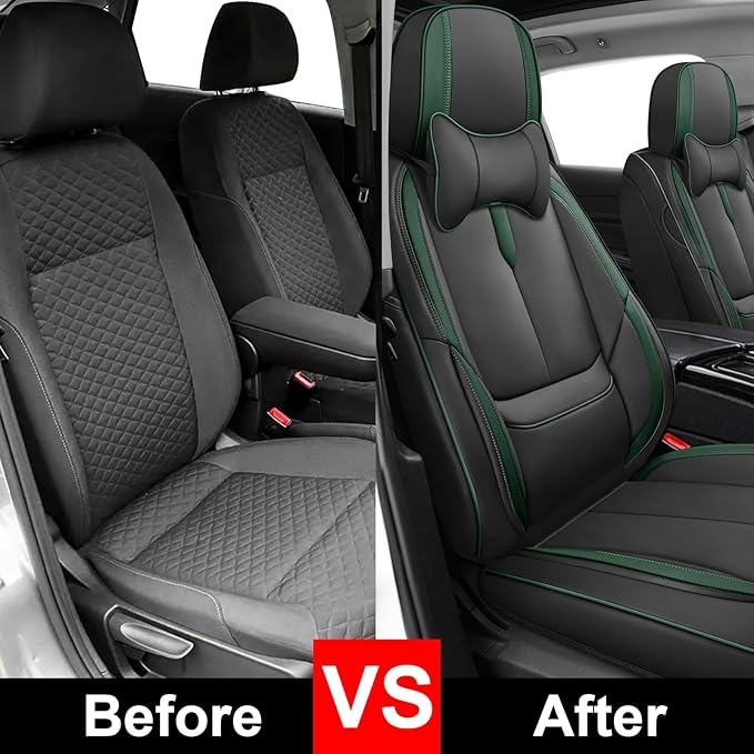 Fit for 98% of Mercedes Benz Car Seat Covers with Headrests, Premium Nappa Leather Seat Cover, Fully Wrapped Protect Modern Style Seat Cover (2-Seat Luxury, Black & Green)