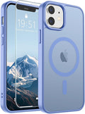 SUPFINE Magnetic for iPhone 12 Mini Case & iPhone 13 Mini Case with Screen Protector (Compatible with MagSafe) (Military Grade Drop Protection) Translucent Matte Shockproof Phone Cover,Blue Purple