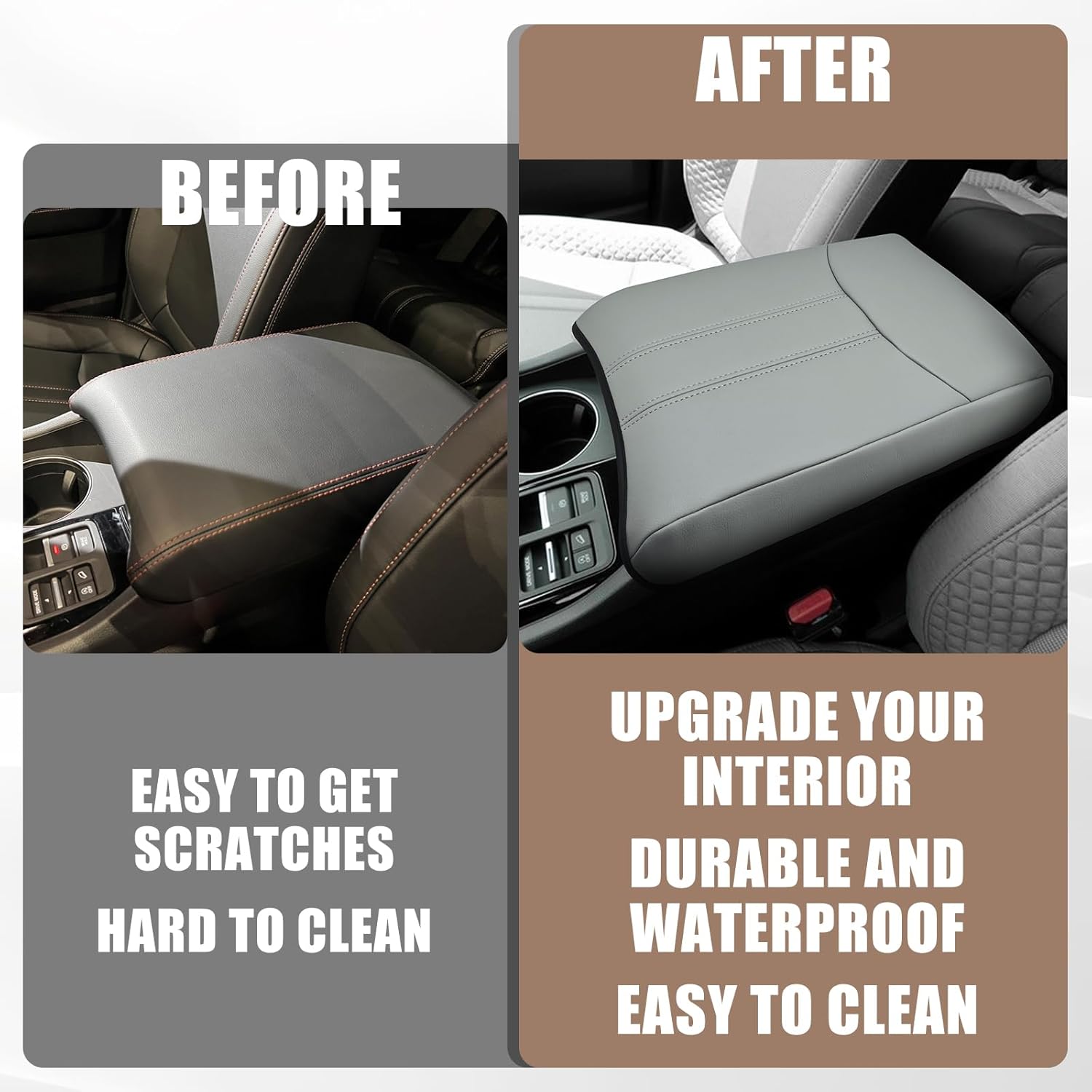 Muslogy Center Console Cover Compatible with Honda Pilot 2023 2024 2025, 2024 2025 2026 Ridgeline/Passport Accessories Armrest Pad Lid Cushion Console Protector Vegan Leather Extra Soft(Gray)