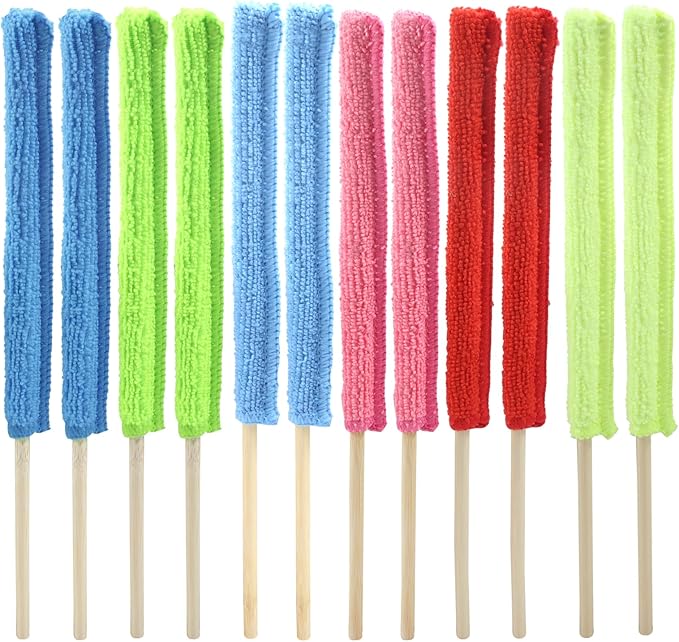 12 Pcs Microfiber Detail Duster Sticks, Mini Duster Crevice Cleaning Tool Kit for Car Air Vents, Home Blinds, Fans, Windows, Small Spaces, Gap Dust Cleaner